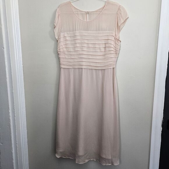 Boden Pink Sheer Elegant Pleated Midi Cap Sleeve Dress Size 6L - Picture 1 of 11